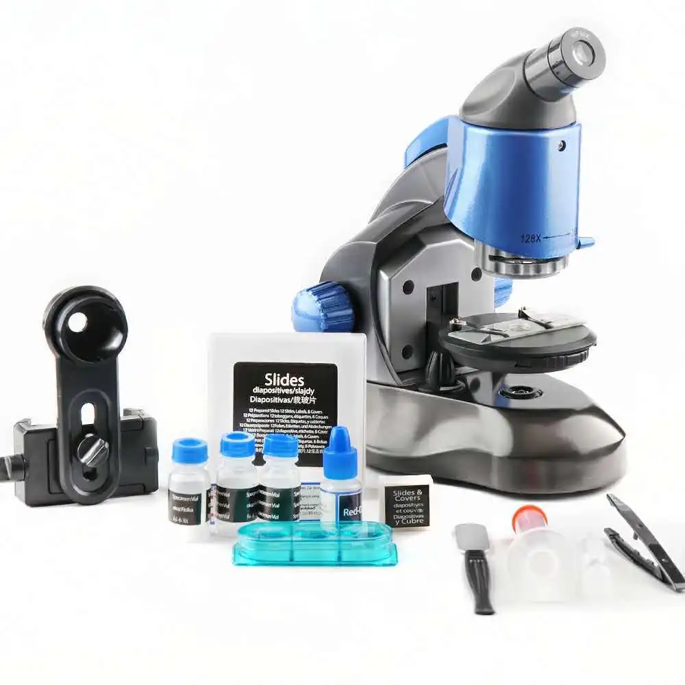 

New Arrive 26X-128X Zoom Compound Monocular Microscope for Student and Kids Education,New Design With USB Charging and LED Light