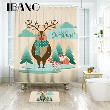 IBANO Christmas Shower Curtain Nordic ELK Pattern Waterproof Polyester Fabric Shower Curtain For The Bathroom With 12pcs Hooks