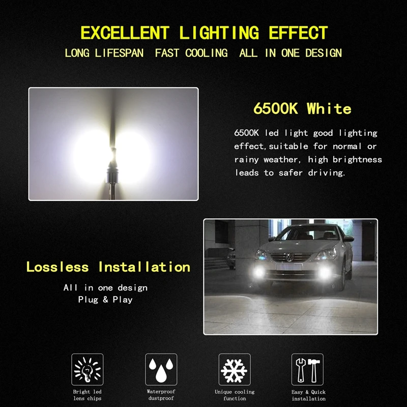 2 шт. Автомобильные светодиодные лампы 80 Вт 12 24 В 6500 К|Передние LED-фары для авто| |