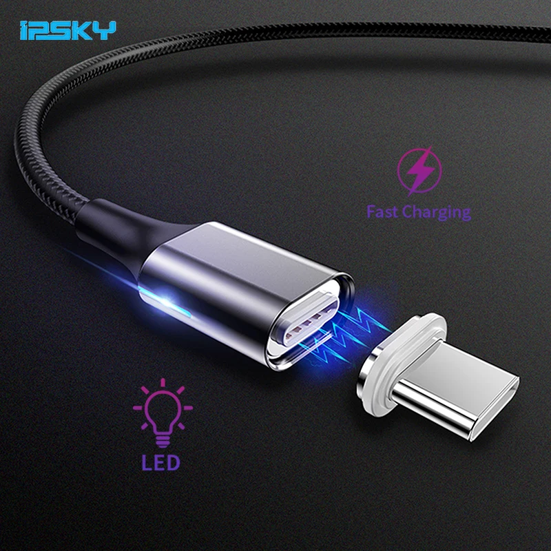 

IPSKY Type-c Cable USB Type C Magnetic Fast Charging Cable Cord 1.5m 2m 1m 3A LED Powerline For Samsung Magnet Cables For Huawei