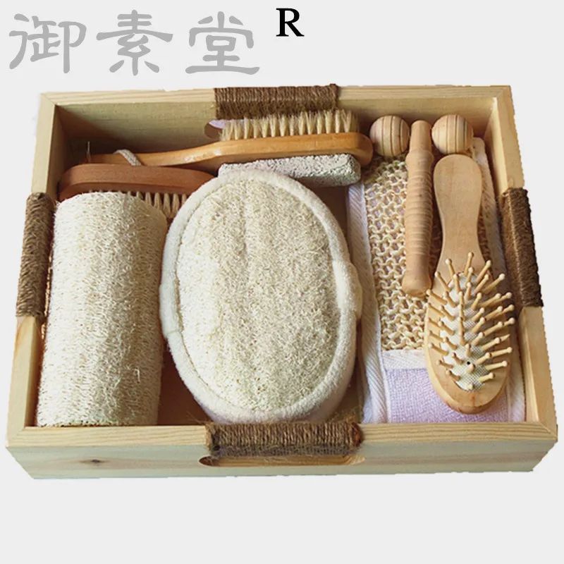 

Home Bathroom Supplies Natural Environmental Protection Shower Gift Set Rope Rectangular Wooden Box Bath Shower Set Wedding Gift