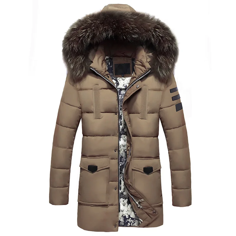 Зимние куртки Для мужчин меховой воротник негабаритные Длинные парки Для Мужчин's пальто толстый Пышное Платье с боковой молнией Повседневное куртка с капюшоном, пальто