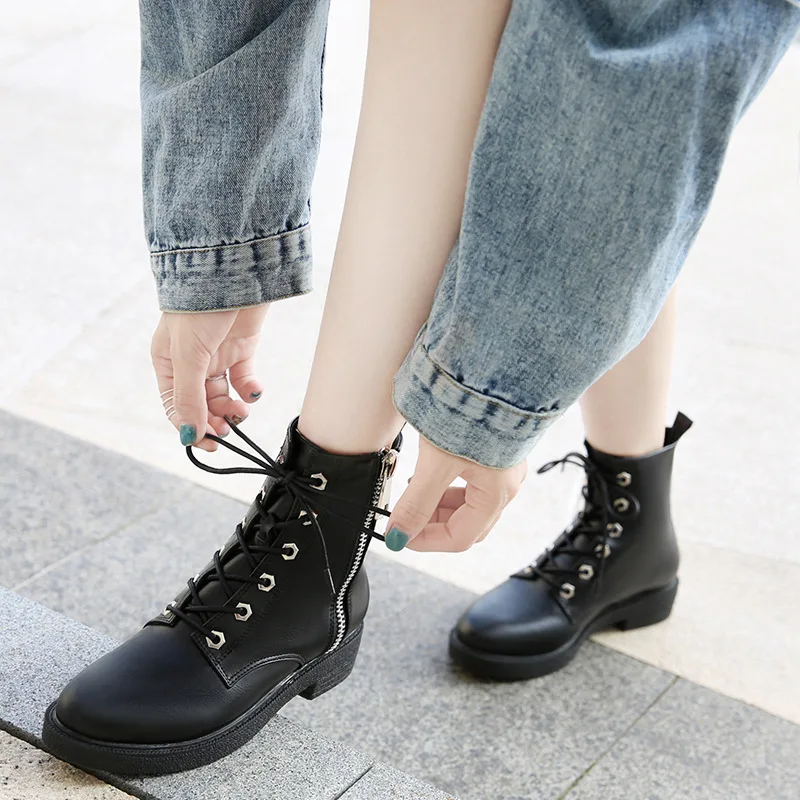 

Martin Boots Women Shoes Female Fashion Shoeslaces Zipper Ankle Flat Shoes Round Toe 2018 New Comfortable Winter Ladies Shoes