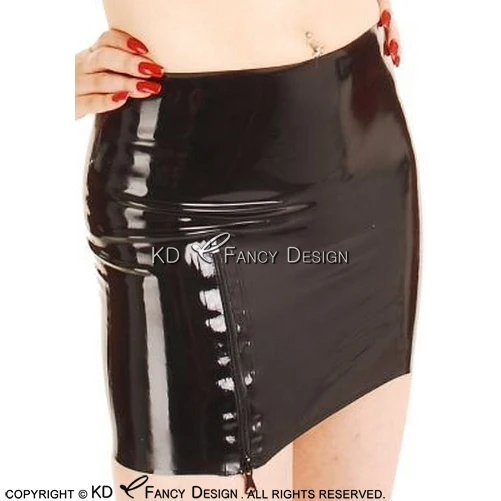 Черная Сексуальная Мини латексная юбка с длиной до колена с молнией сзади и боковая Резиновая лента DQ-0037