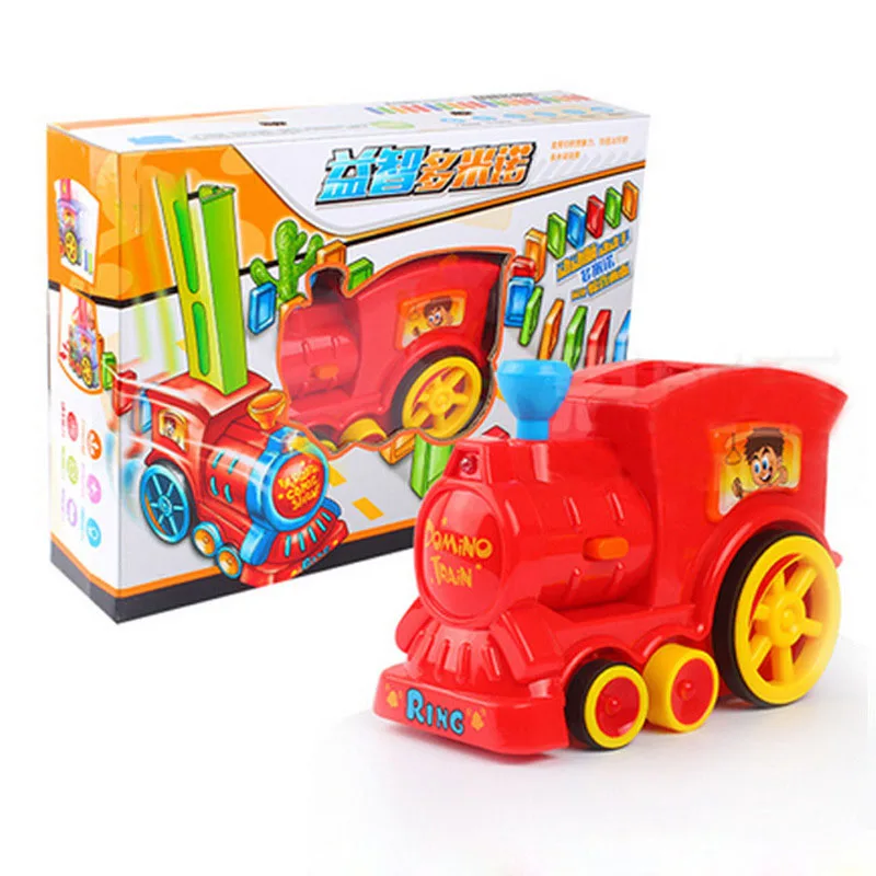 Набор игрушек для игры в домино, автоматическое размещение, вагон-поезд домино, светильник со звуком, развивающие строительные блоки, игрушка для самостоятельной сборки, подарок - Цвет: Red
