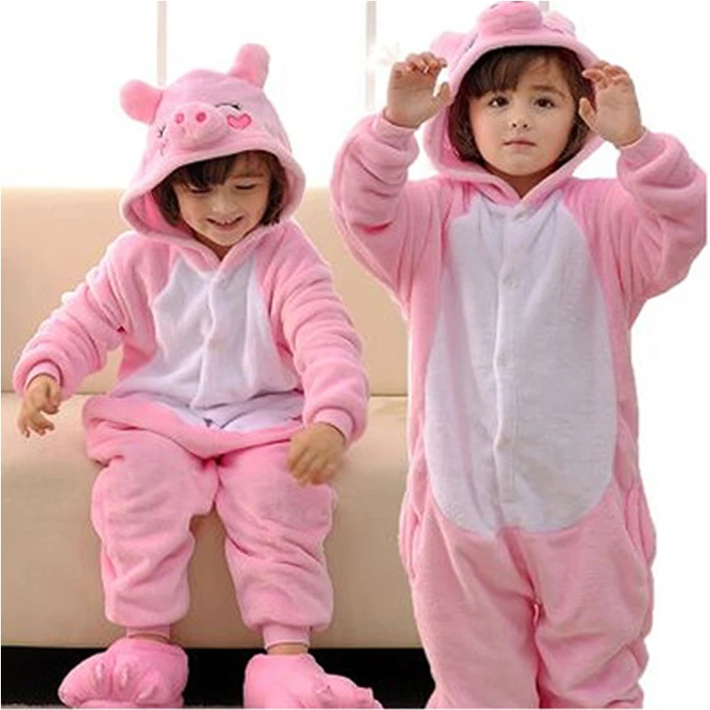 

Flannel Pyjamas Kids Cosplay Cartoon Animal Pink Pig Pajamas Children Adolescents Adult Onesie Pajama Girls Boys Sleepwear
