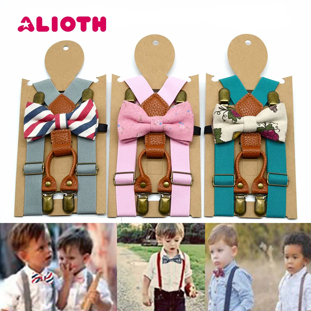 

Alioth Elastic Baby Bowtie Suspenders Set Cute Children Bowties Y-Back Suspenders for Wedding Kids Polka Dots Bow Ties Braces