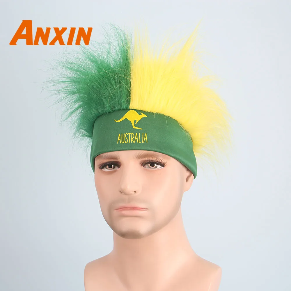 Anxin Short Straight Wig Fans Hats With National Flag For Men Wig Colorful High Quality Headwear