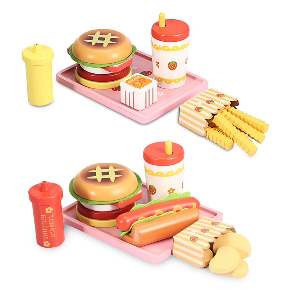 Baby Toys Strawberry Hamburger Shop Play Food Wooden Toys Hamburger Set