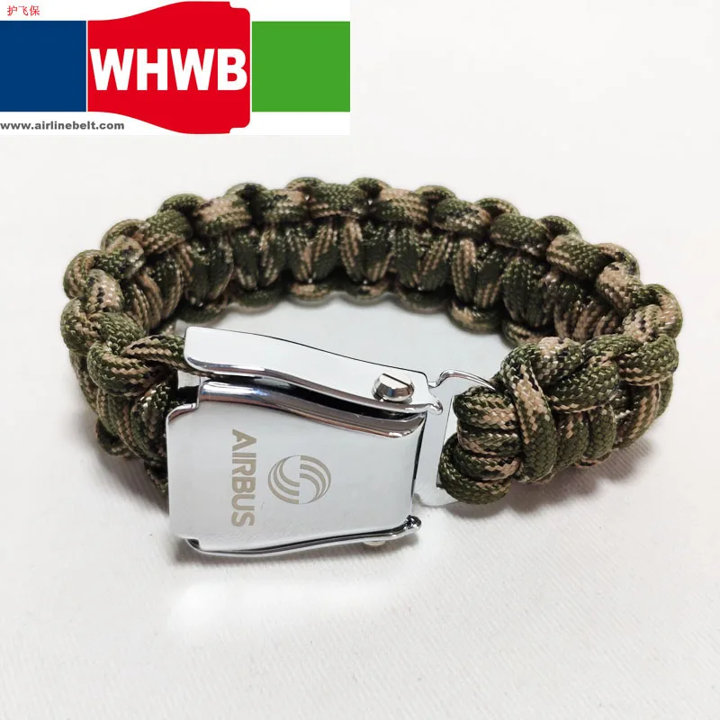 AIRBUS BEOING camo green rope braided metal airline seat belt buckle military style pole simple bracelet/hand chain customizable