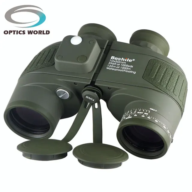Cheap Tactical Military Boshile 10x50 Navy Binoculars With Rangefinder and Compass Reticle Illuminant Telescope Waterproof green color