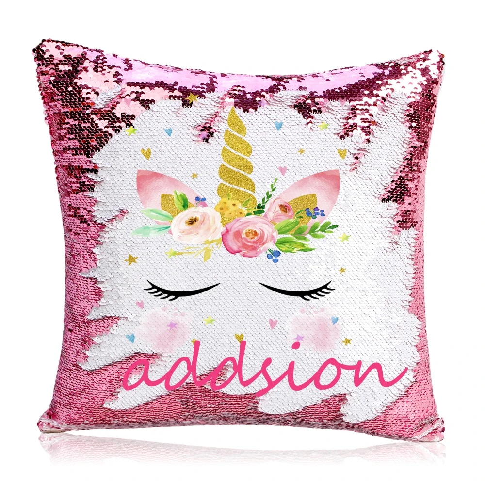 Personalised Sequined Unicorn Magic reveal cushion cover any name//perfect gift