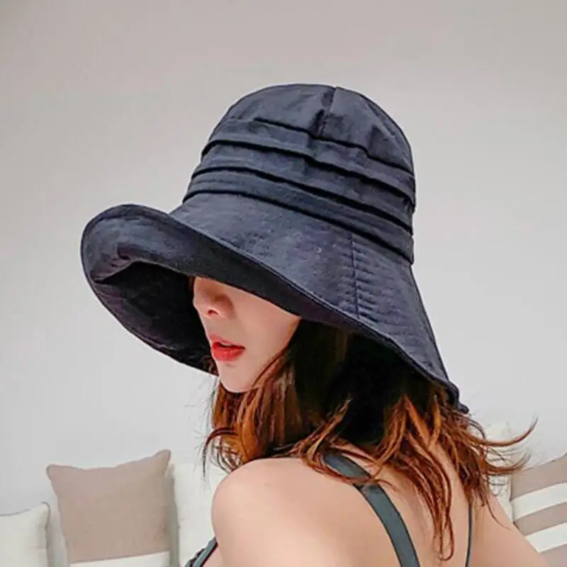 

Cotton Sun Hat For Women Solid Casual Beach Cap Lady Wide Brim Floppy Beach Gorras Outdoor Foldable Visor Bucket Caps Female