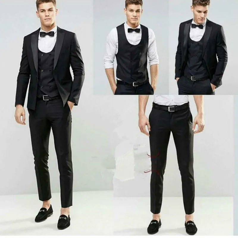 Black Wedding Groom Men Suit Tuxedos 