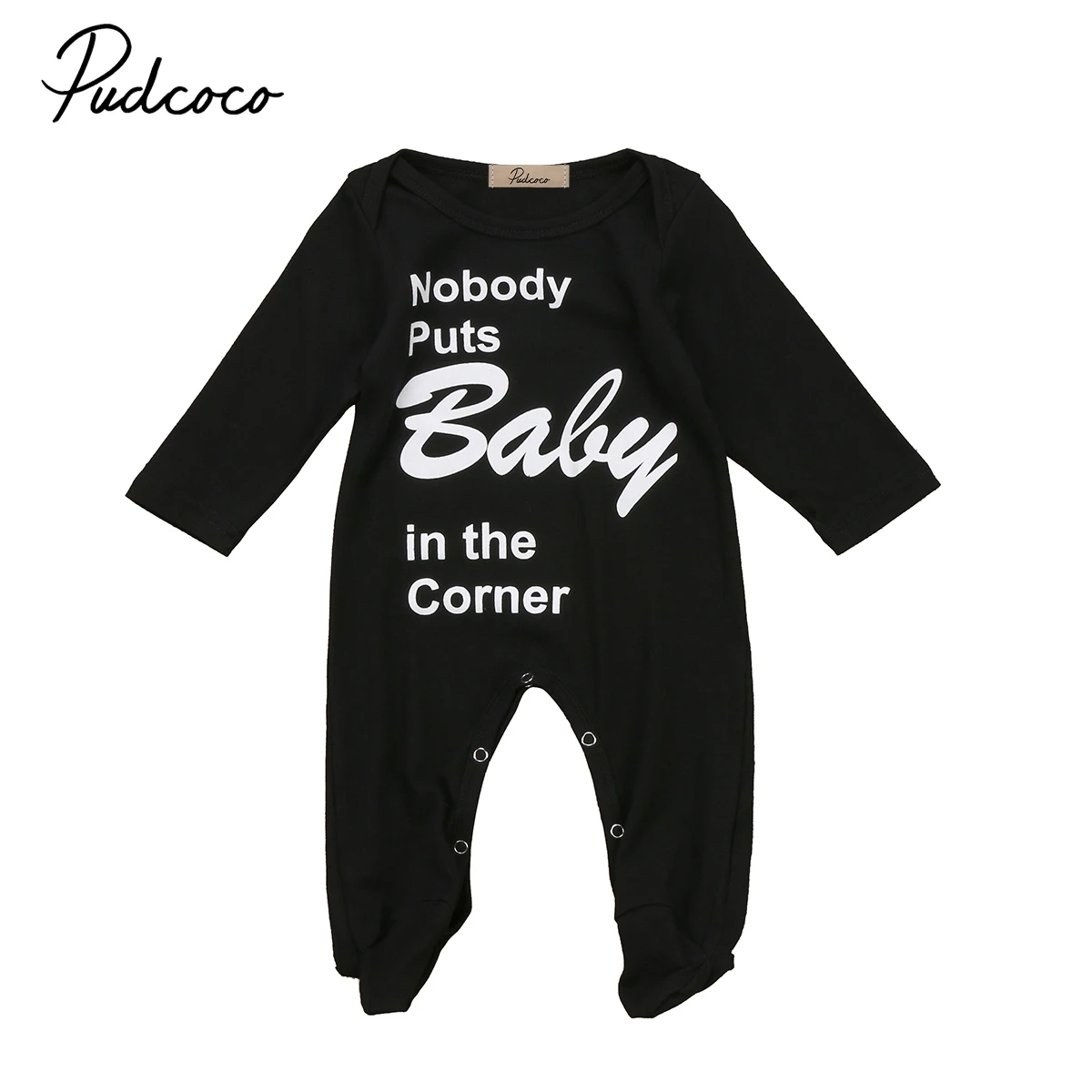 

Newborn Baby Boys Girls Nobody Puts Baby in the corner Romper Long Sleeve Jumpsuit Clothes Outfits