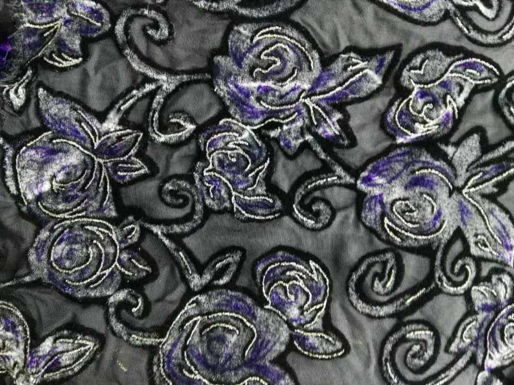 Free Shipping Silk velvet jacquard flowers gray haute couture fabric evening dress