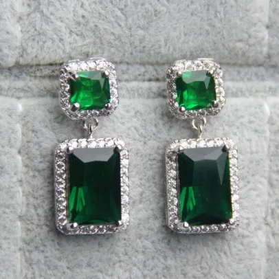 Emerald Green Drop Earrings For Women White Gold Plated Aaa Cubic Emerald Green Drop Earrings For Women White Gold Plated Aaa Cubic Zirconia Wedding Jewelry Vintage Cz