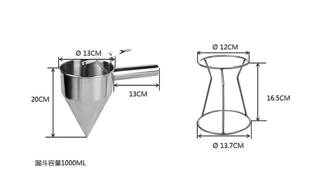 Stainless Steel Funnel kitchen with bracket Oil conical funnel Sugar syrup dispenser for Cake Shop and Kitchen