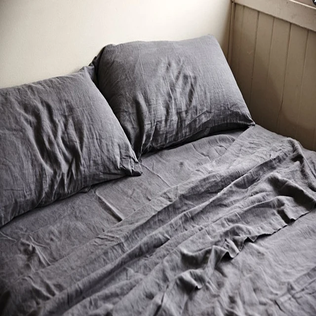 Stonewashed Washed French Pure Linen Sheet Double Bed Flat Sheets Stonewashed Washed French Pure Linen Sheet Double Bed Flat Sheets Flax Bedding 180x275cm Gray