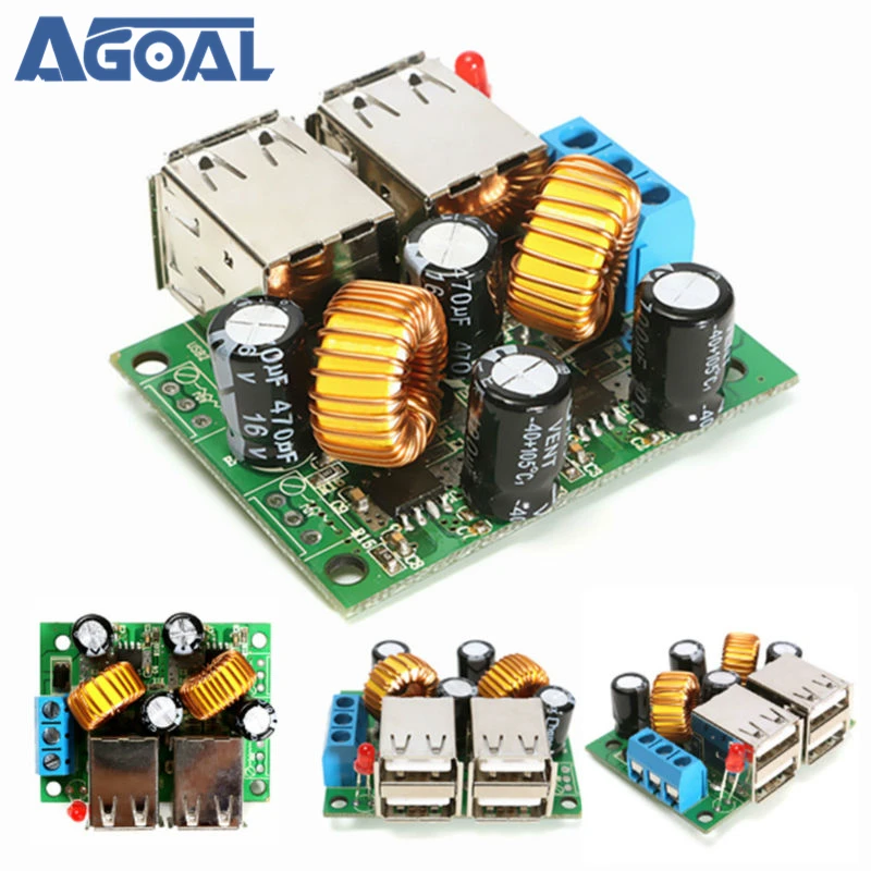 4 USB Step-down Power Supply Module New DC 12V 24V 40V to 5V 5A Copper Free Shipping | Электроника