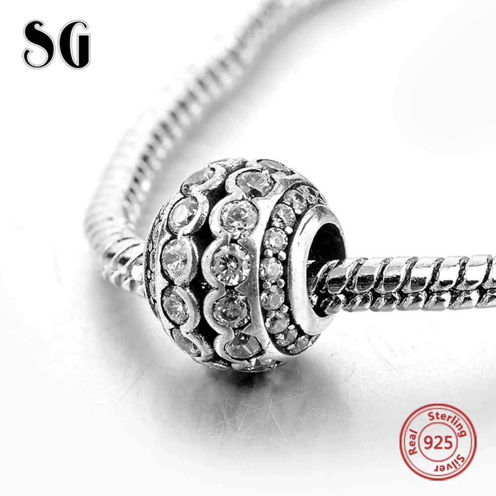 

Fit Authentic European Charms Bracelet Silver 925 Original Wave Shape With Round Cubic Zirconia Pendants Beads For Women Jewelry
