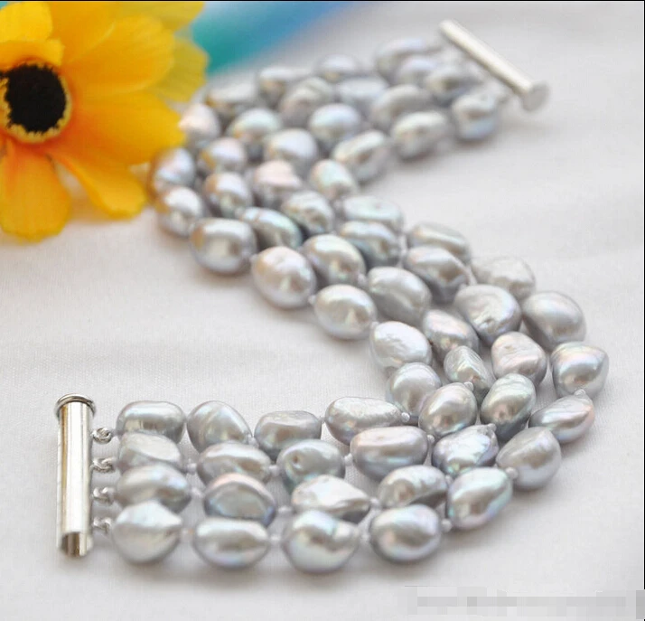 

Free shipping >>>>>>z5828 4row 8" 10mm gray baroque freshwater cultured pearl bracelet