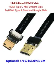 5 см/10 см/15 см/20 см/30 см ультра тонкий кабель HDMI мини прямо штекерным Стандартный прямой мужской плоский мягкий кабель FPV