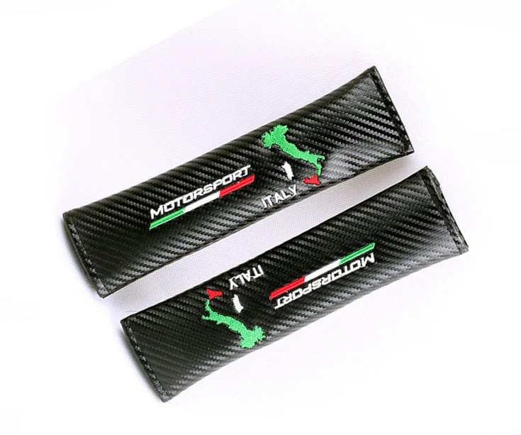 4pcs Car styling Italy Map Carbon Fiber Seat Belt Covers Case Italian Flags Shoulder Protection