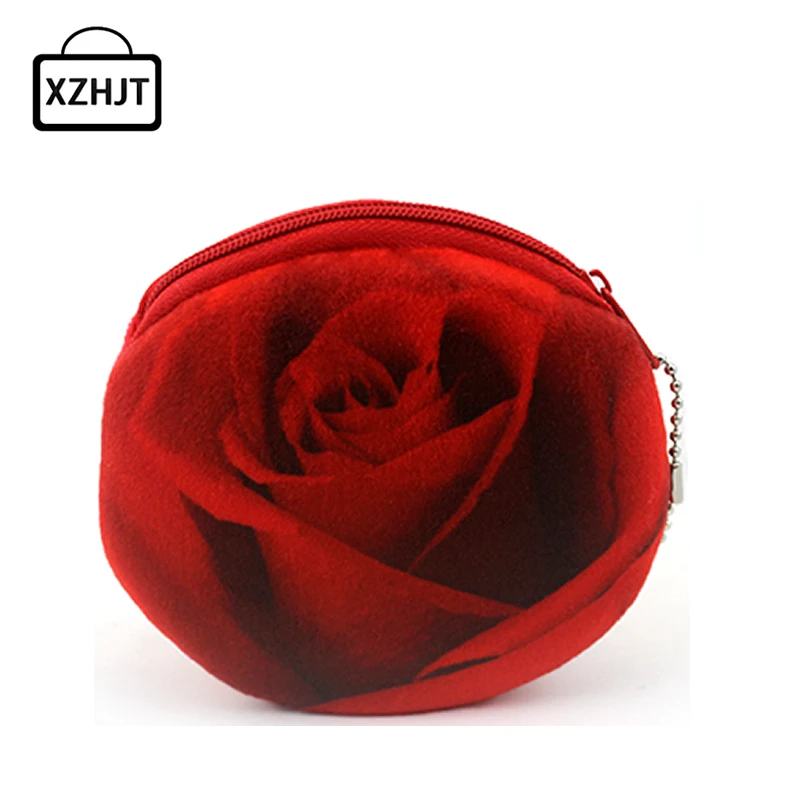 XZHJT Creative Roses Coin Purse Cute Baby Girl Plush Zipper Change Purse Wallet Holders Mini Money Bag For Kids Gift mance funny creative soft emoji emoticon poo pillow plush zipper coin purse gift for women girls bag drop shipping