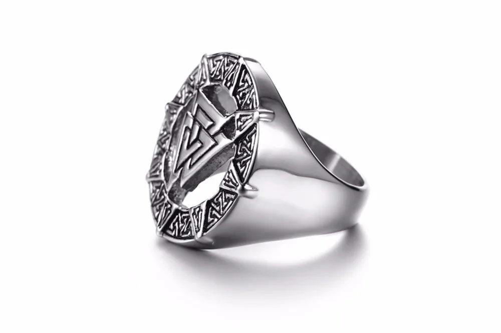 Valknut Scandinavn Odin Symbol Norse Viking Mens Boys Stainless Steel Biker Ring Fashion Jewelry Size 8-12 15