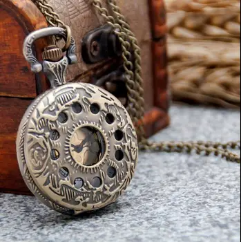 

New Fashion quartz gold surface Hollow out pendant woman and man Necklace pocket watches