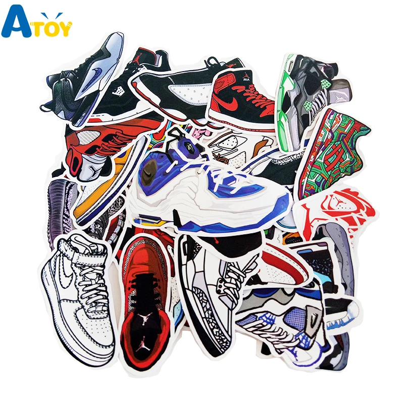 

36 Pics Mixed Cartoon Sport Shoes Sneaker Graffiti Sticker For Suitcase Luggage Box Laptop Skooter Bike Children Toys Sticker