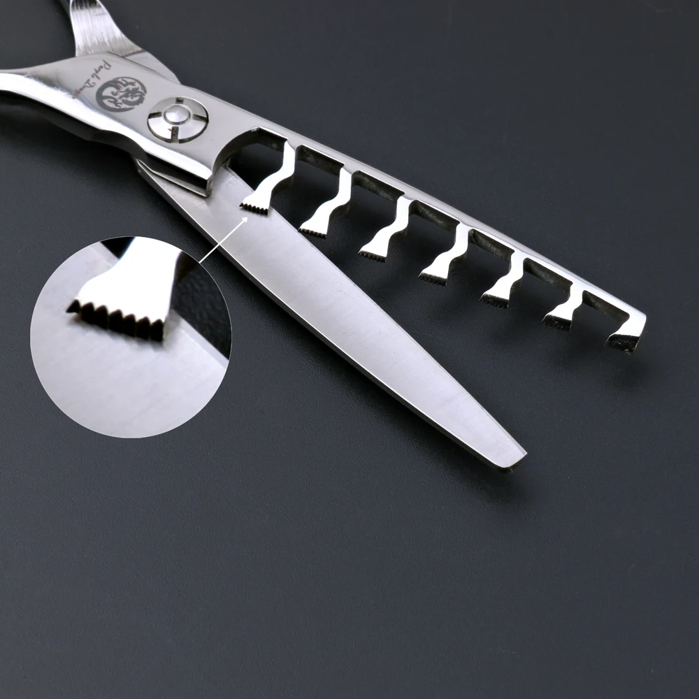 

Purple Dragon 6 inch Wavy 7 Teeth Thinning Shears Dog Grooming Double Tail Silver Pet Dog Hair Clipper Scissors for Thin Out
