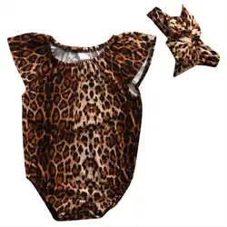 Лето 2017 г. Модные 2 шт. леопардовый комплект для новорожденных малышей Обувь для девочек короткие Комбинезоны для малышек боди комбинезон