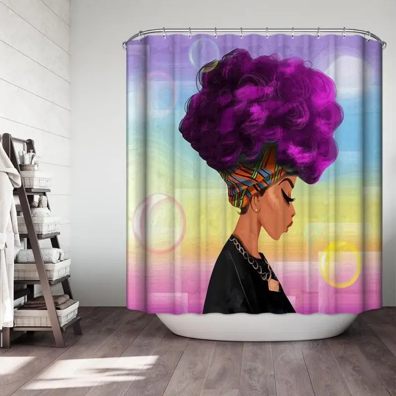 Funny Shower Curtains For Bathroom Shower Curtain Vintage African Woman With Purple Afro Hair