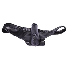 MS Sexy Men PU Faux Leather U majtki wypukłe bielizna G-string Gay Latex Micro Mini krótkie Bikini sakiewka na penisa odzież dla homoseksualistów fetysz