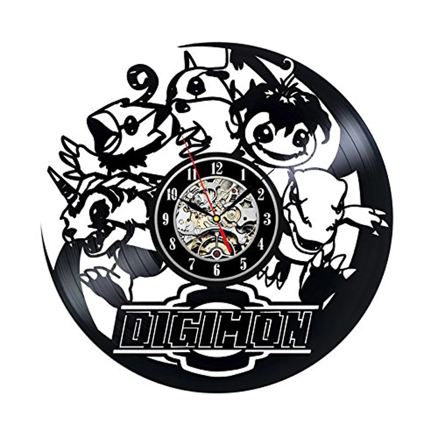 

Digimon Cartoon Game Wall Clock Decorative Study Room Creative Style CD Record Vinyl Hanging Watch Silent 12 inch
