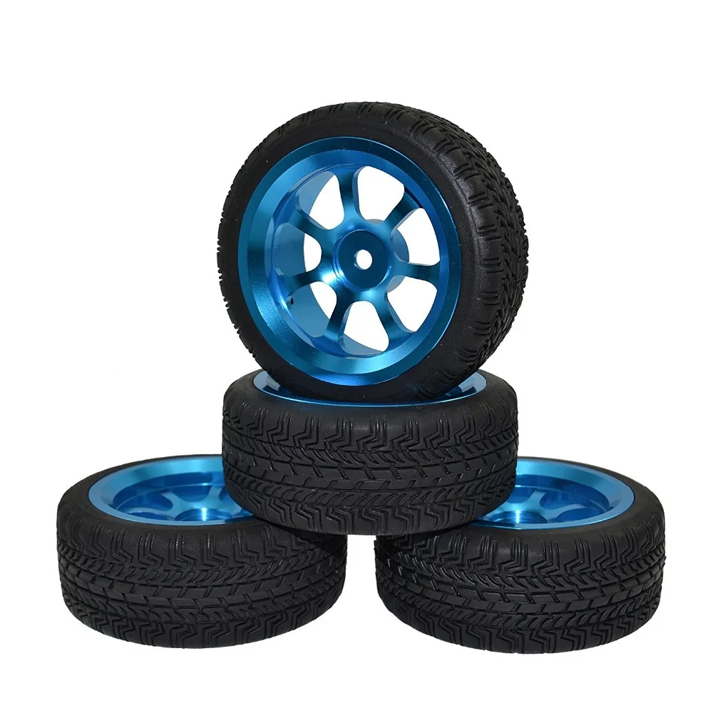 RC 4PCS 1/10 Aluminum Alloy Rally Rubber Tires & Wheel Rim for HPI HSP On Road Racing Car 4pcs 12mm racing wheel rim