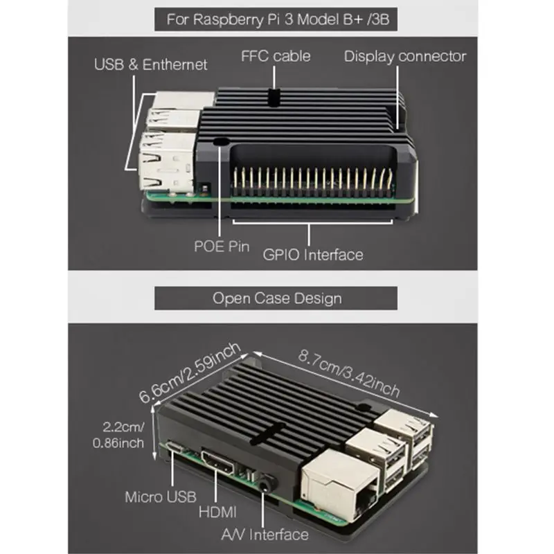 Aluminum Alloy Radiator Protective Case Metal Cooling Shell For Raspberry Pi 3 Model B B 2B 3