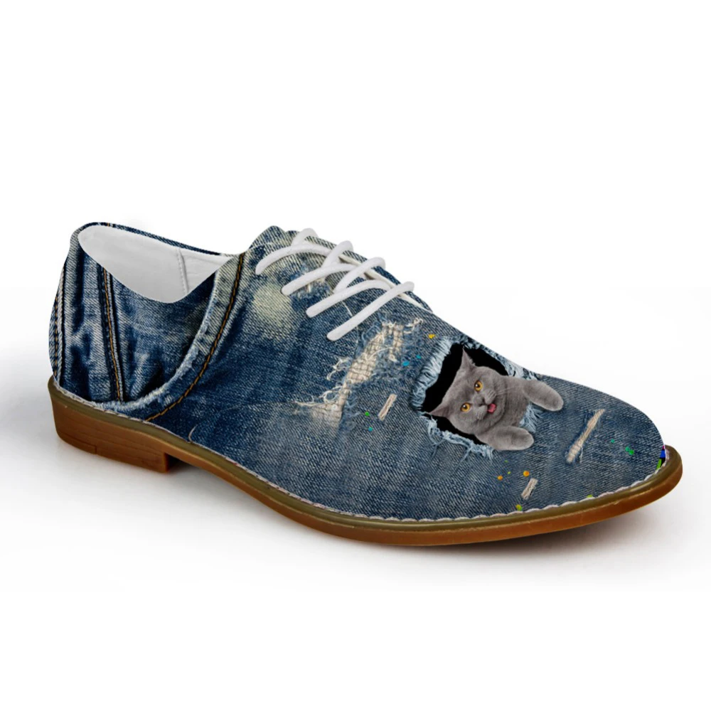 

Customized 2019 Fashion Autumn Autumn Mens Shoes Casual Denim Animal Cat Printed Leather Shoes Men's Flats Lace up Breathable