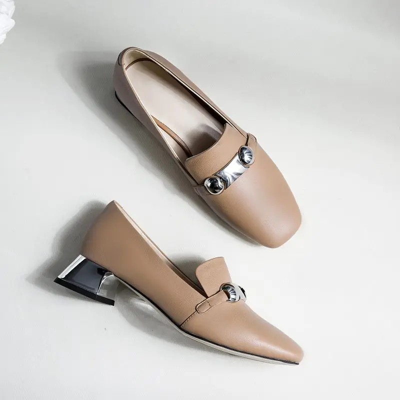 ALLBITEFO/удобная женская обувь из натуральной кожи на низком каблуке с квадратным носком; женская обувь высокого качества на каблуке; Весенняя Офисная Женская обувь