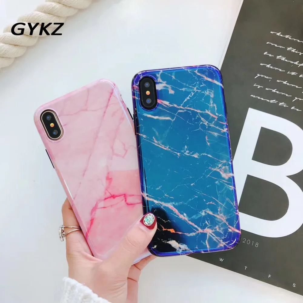 Чехол для телефона GYKZ в стиле ретро с узором из голубого мрамора iPhone X 8 7 6 6s Plus
