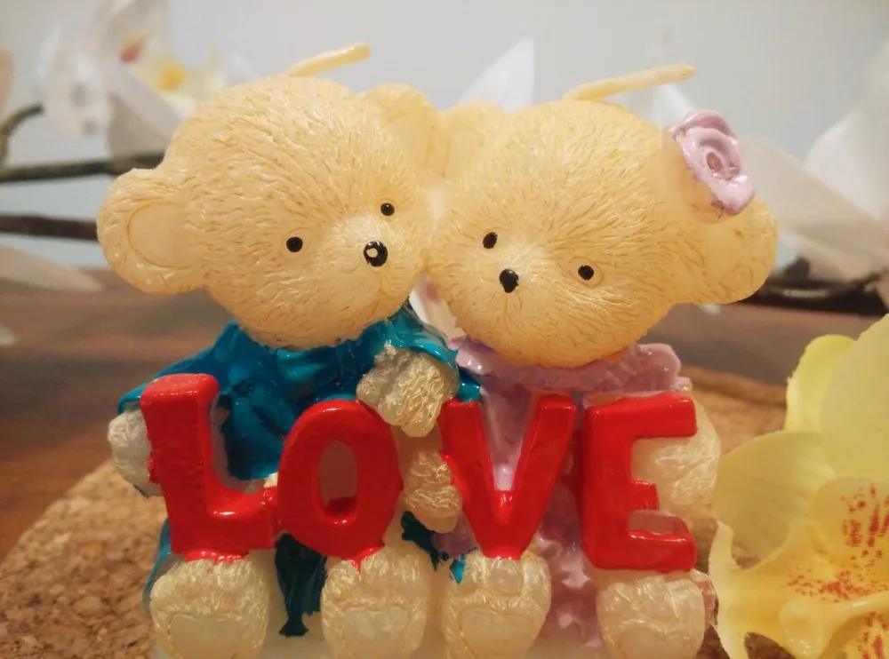 Новая любовь медведь арт свечи свадьбы украшение дома свечи День рождения День святого Валентина