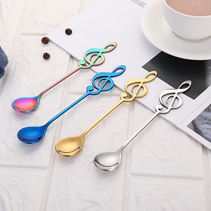 

1PC Stainless Steel Cartoon Musical Notes Spoon Creative Coffee Spoon Ice Cream Candy Teaspoon Kitchen Supplies Tableware