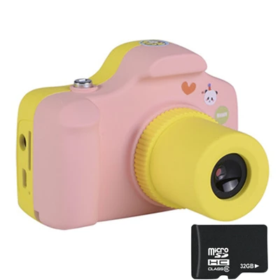 Pink with 32G Card Мини Детская камера видеокамера Милая Детская цифровая камера 5MP HD 1,5 дюймов экран с 32G TF карточная игрушка подарок мультфильм видео рекордер - Цвет: Pink with 32G Card