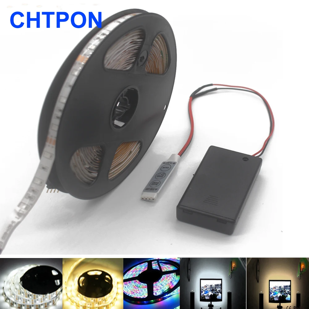 Светодиодная лента на батарейках 3528 SMD 50 см 1 м 2 теплый белый/холодный белый/RGB
