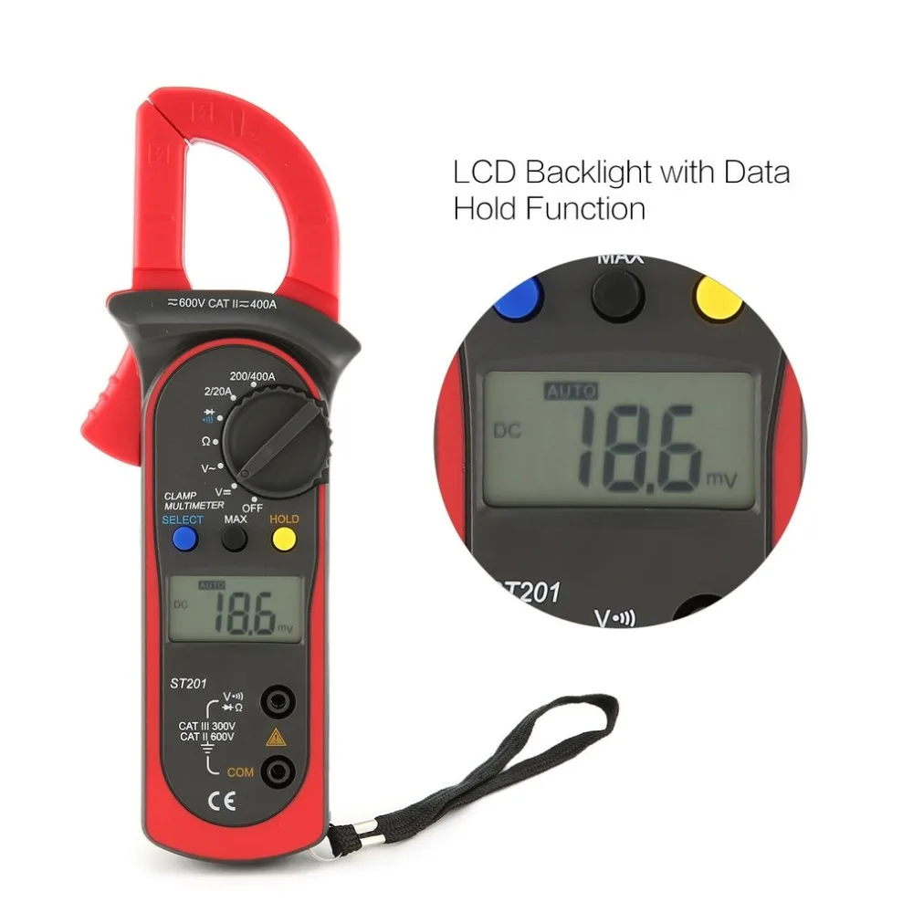 

ST201 1999 Counts Digital LCD Clamp Meter Ammeter AC/DC Current Voltage Tester Resistor Diode Continuity Tester Data Hold