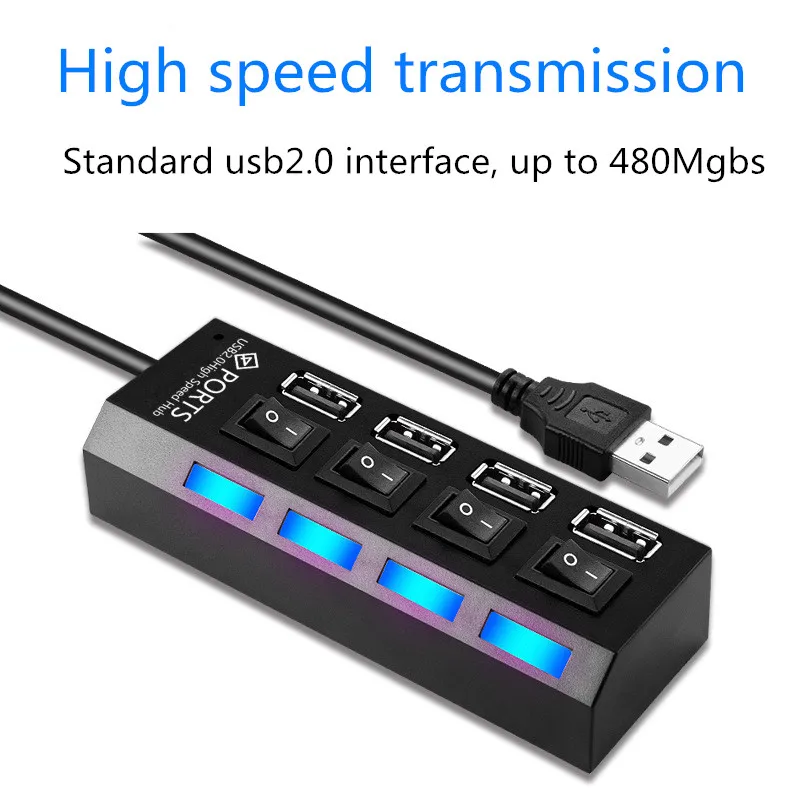 

4/7 Port High Speed USB 2.0 Hub Multi USB HUB Splitter LED Display With Separate switch Adapter For PC Computer Accessories