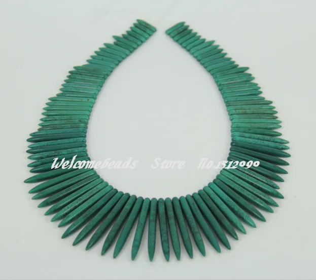 95pcs/str Spike Green Tur quoise Beads, Loose Stone Bracelet Charms Graduated Tusk Stick Neckalce DIY Jewelry 5x20-48mm