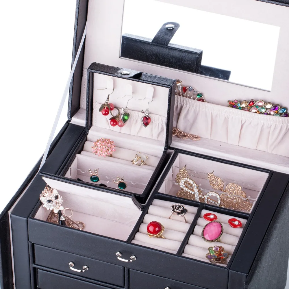 Большие коробки для ювелирных изделий, органайзер, упаковка для девочек, Дорожный Чехол, серьги, ожерелья, кольцо, Шелковый узор, коробки для хранения ROWLING